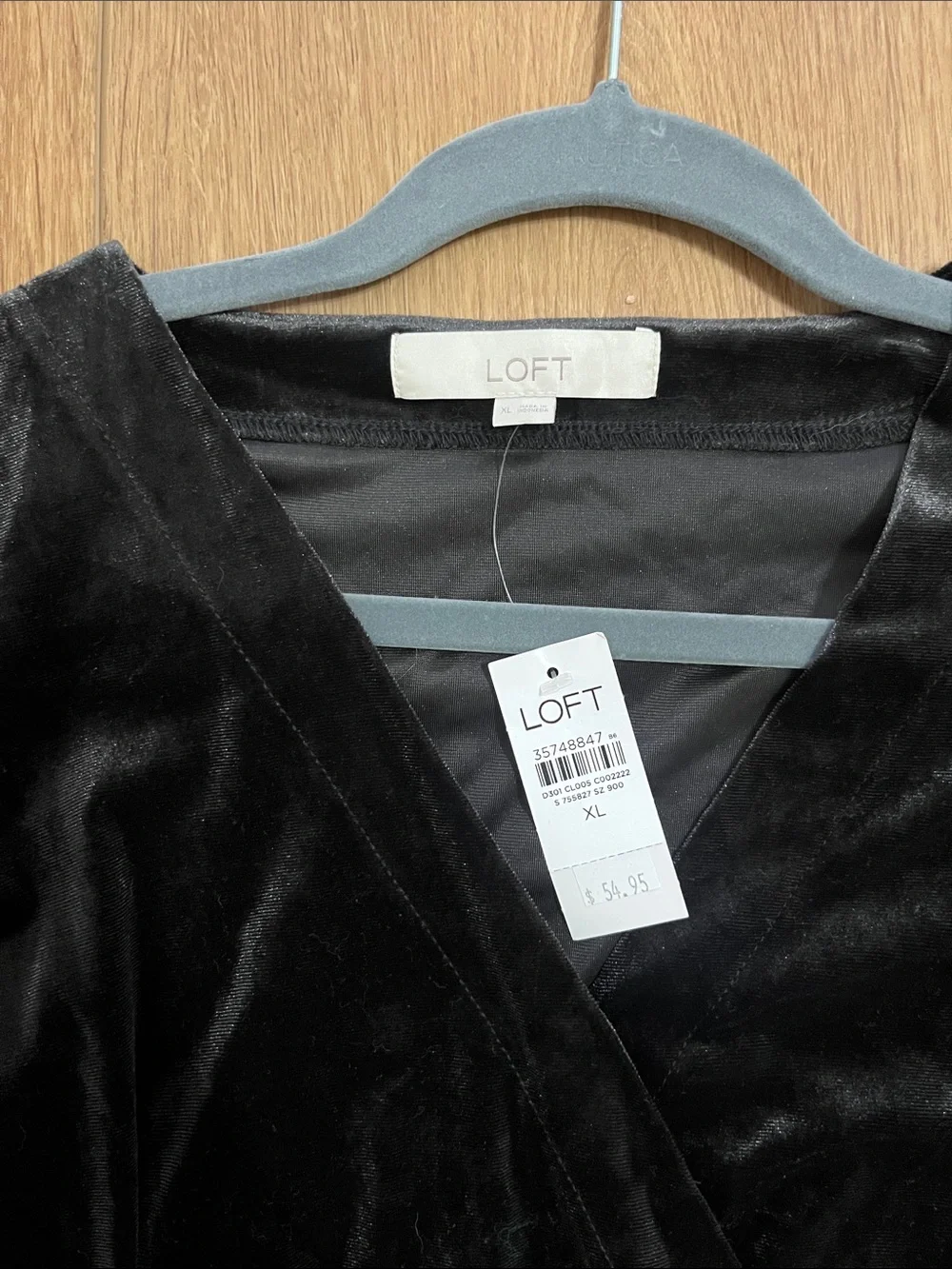 LOFT Black Velvet Wrap Peplum Blouse with Puff Shoulders
